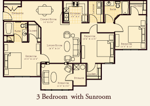 Floor plan for 3 beds, 2 baths, 1446 sqft